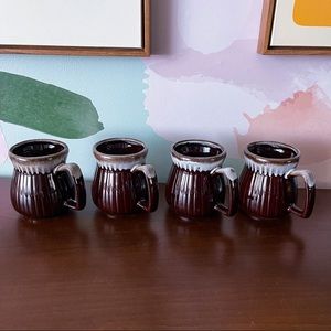 Four (4) Brown Drip Glaze Ceramic Mugs VTG MCM PRICE FOR ALL
